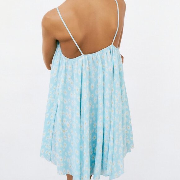 NEW ZARA Pleated Baby Floral Blue Camisole Style Mini Dress, Size M - Picture 3 of 16